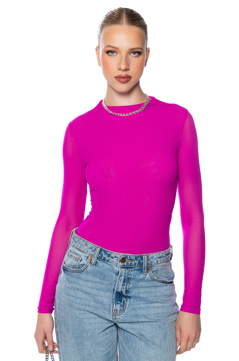 PAXTON SEXY MESH LONG SLEEVE FUNNEL NECK BODYSUIT