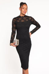 Davina Long Sleeve Midi Dress - Black