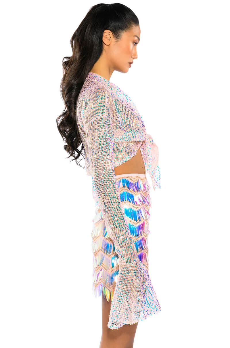 READY FOR LOVE LONG SLEEVE SEQUIN WRAP BLOUSE