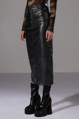 REAL TALK FAUX LEATHER MIDI SKIRT