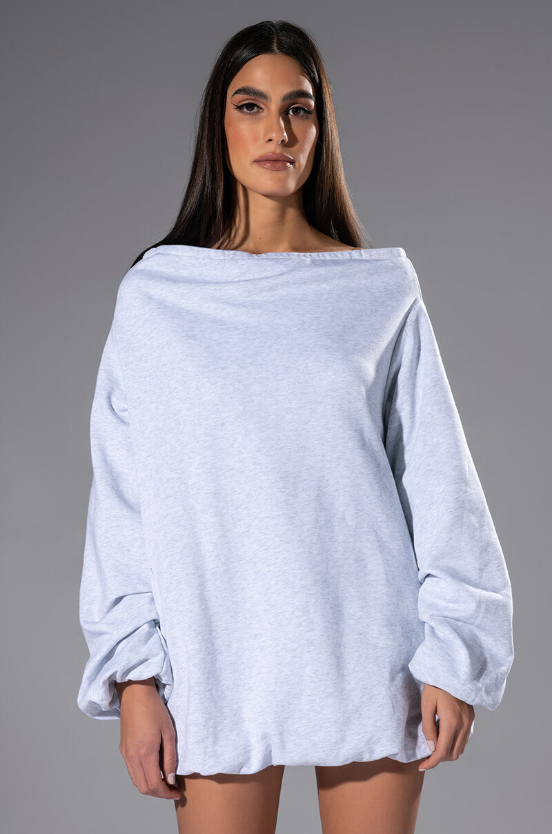 RELAXED CUTIE FRENCH TERRY OFF THE SHOULDER MINI DRESS